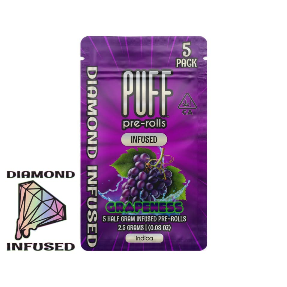 Infused Pre-Roll Pack-PUFF-Grapeness Diamond Infused 0.5g 5-Pack