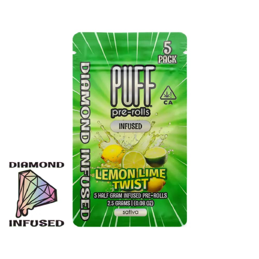 Infused Pre-Roll Pack-PUFF-Lemon Lime Twist Diamond Infused 0.5g 5-Pack