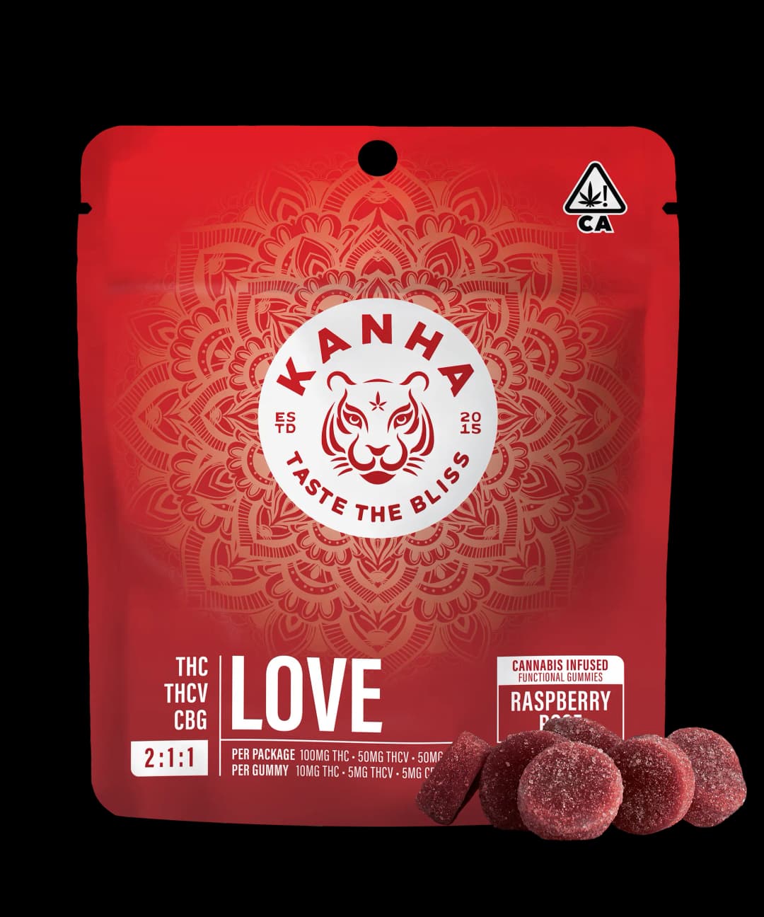 Ratio (CBN/CBD)-Kanha-Raspberry Rose NANO 2:1:1 THC THCV CBG Love Gummies